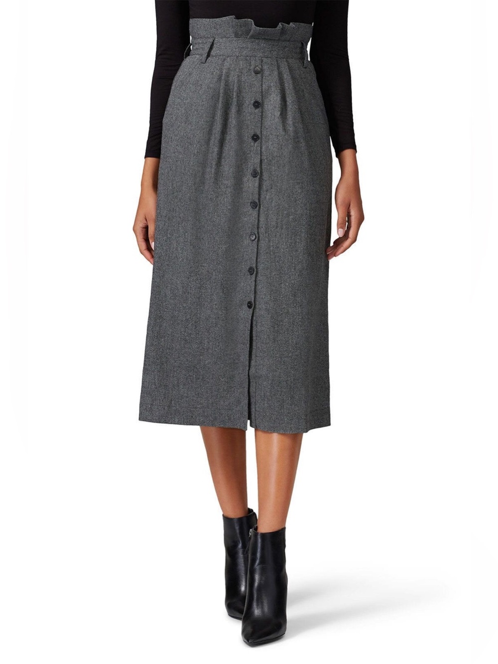ba&sh Gray High Waist Button Front Midi Skirt Wool Blend Size Medium Academia